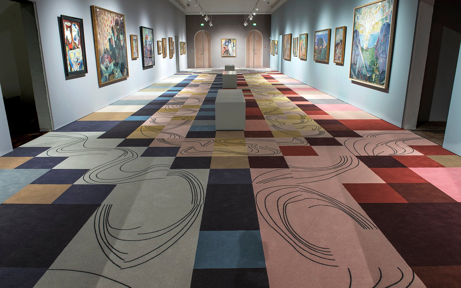 Multi coloured pattern carpet at the danish art museum Jorn in Silkeborg Multi coloured pattern carpet at the danish art museum Jorn in Silkeborg