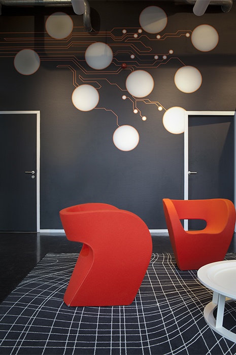 Wall-to-wall carpet design being used to create optical illusions.