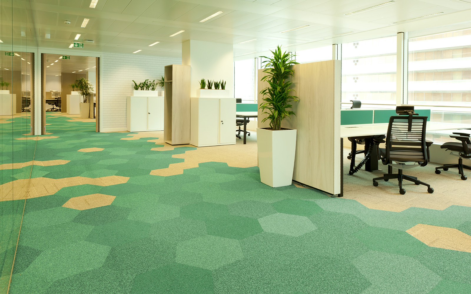 Hexagon-shaped-carpet-tiles-in-an-office